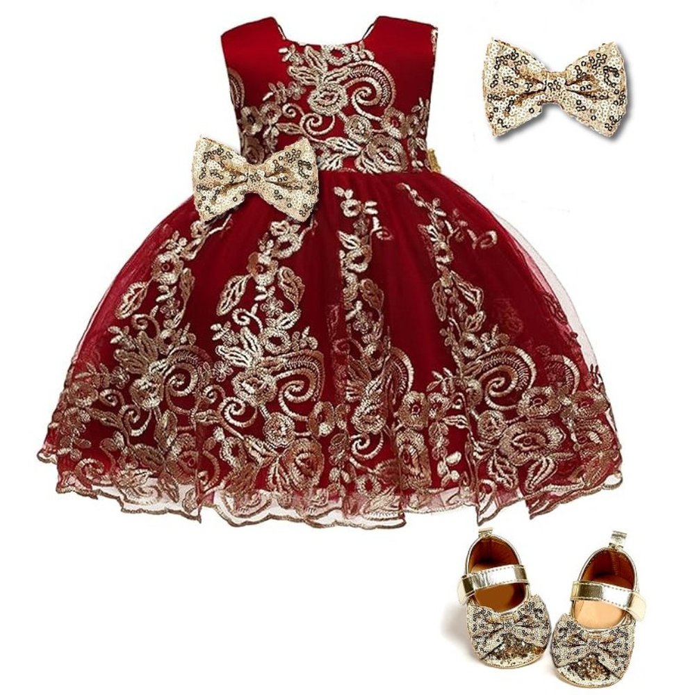 NWT Beautiful Sparkling Sequin Bow Baby Dress Christmas Flower Girl Page… - Picture 11 of 16